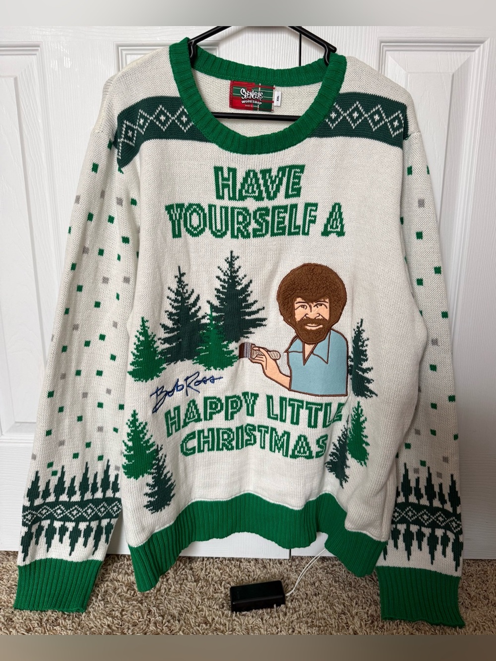 Bob Ross Have Yourself a Happy Little Tree Ugly Christmas Sweater Holiday